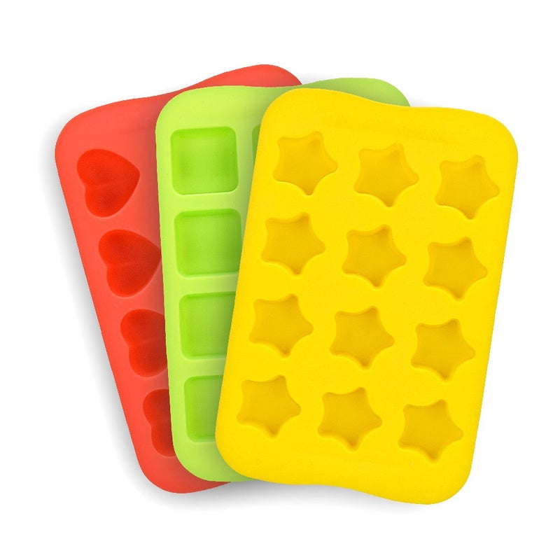 HANZE 3 Pack Candy Chocolate Molds, Silicone Ice Cube Moulds, DIY Mold Use for Cake Jelly Gummy Pudding and Ice Cube Tray Including Hearts Stars Squares Round Mini Muffin Pan - Image 1